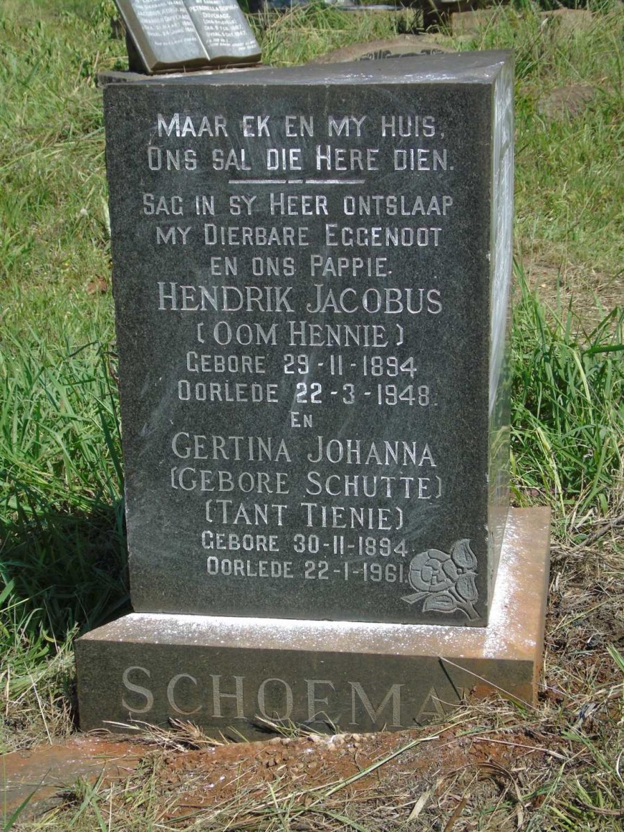 SCHOEMAN Hendrik Jacobus 1894-1948 & Gertina Johanna SCHUTTE 1894-1961