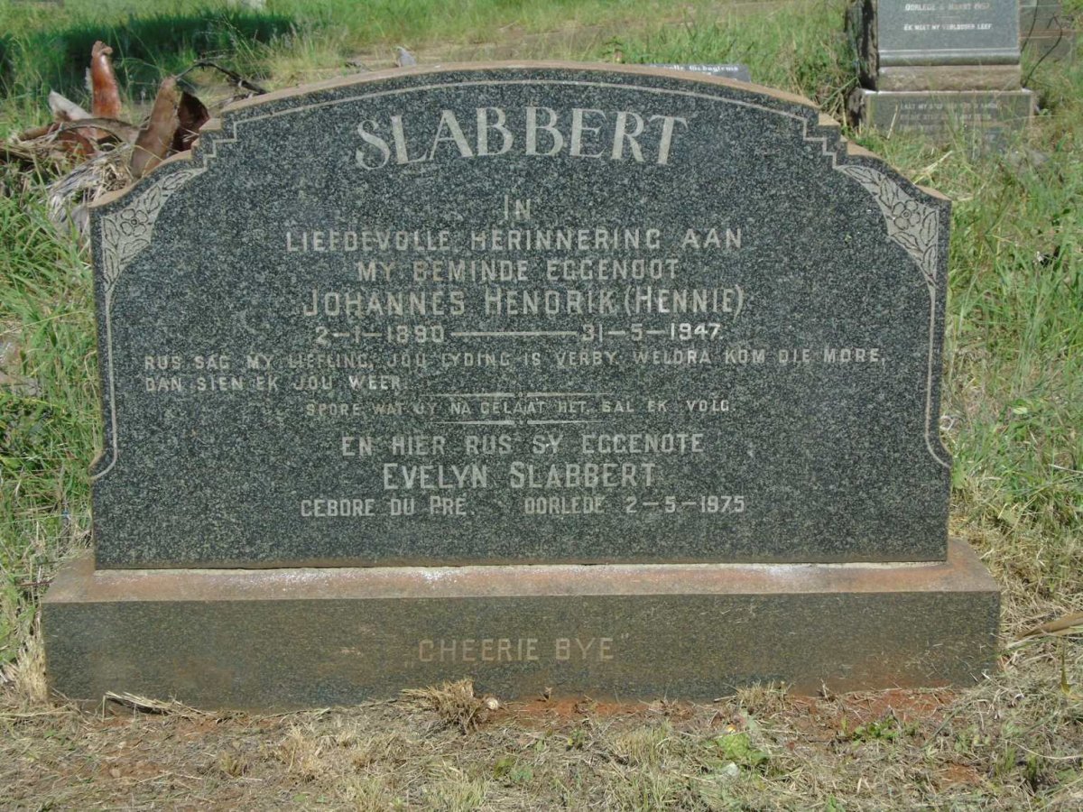 SLABBERT Johannes Hendrik 1890-1947 & Evelyn DU PRE -1975