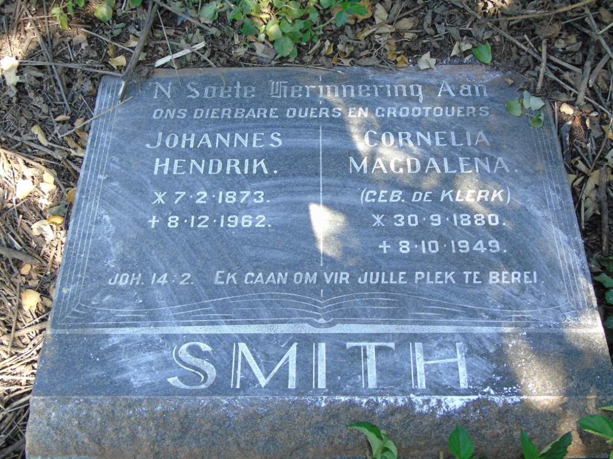 SMITH Johannes Hendrik 1873-1962 & Cornelia Magdalena DE KLERK 1880-1949