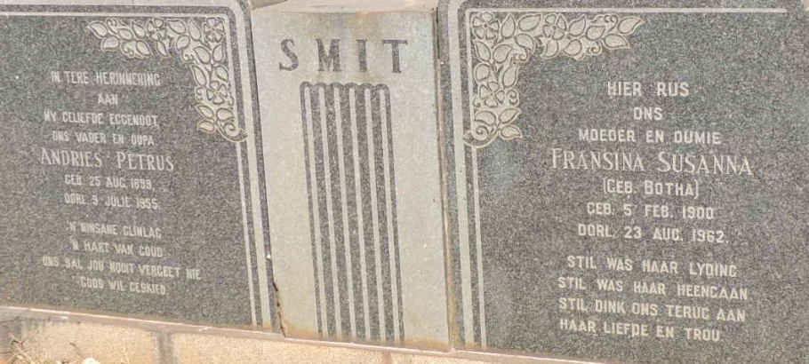 SMIT Andries Petrus 1893-1955 & Fransina Susanna BOTHA 1900-1962
