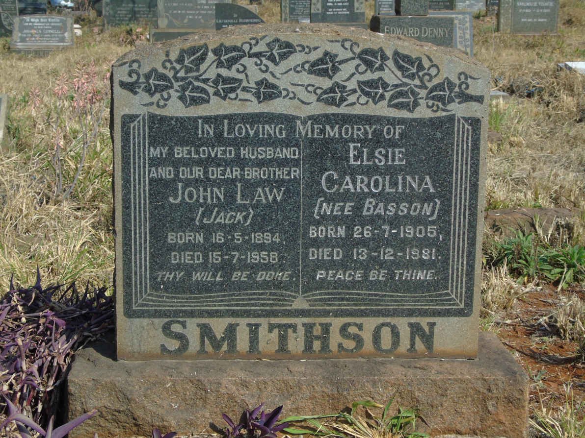SMITHSON John Law 1894-1958 &amp; Elsie Carolina BASSON 1905-1981