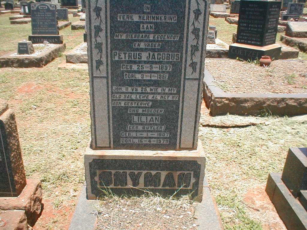 SNYMAN Petrus Jacobus 1897-1951 &amp; Lilian BUTLER