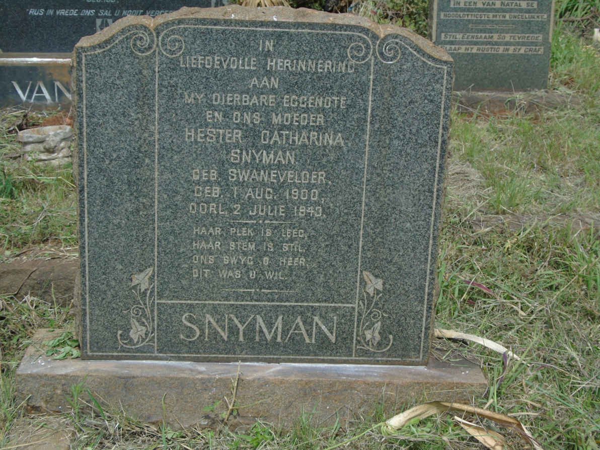 SNYMAN Hester Catharina nee SWANEVELDER 1900-1943