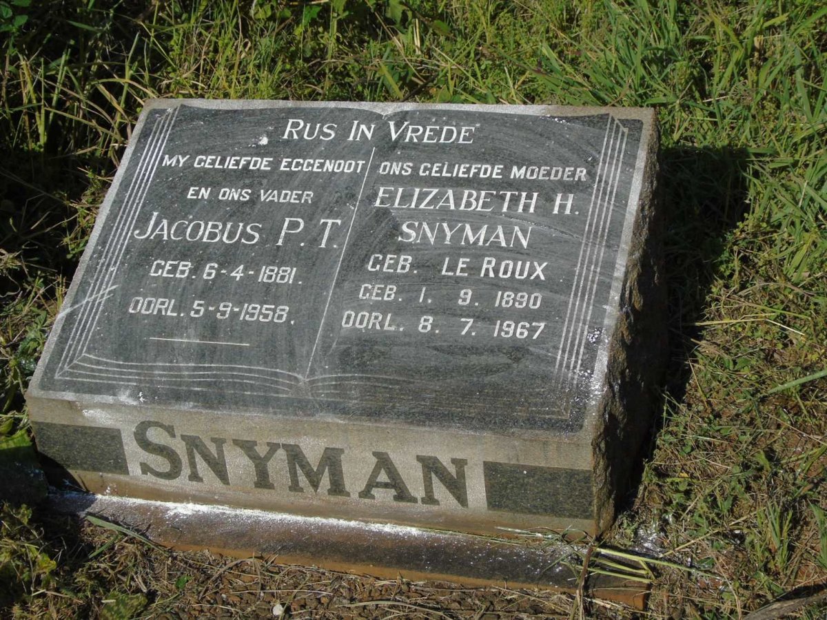 SNYMAN Jacobus P.T. 1881-1958 & Elizabeth H. LE ROUX 1890-1967