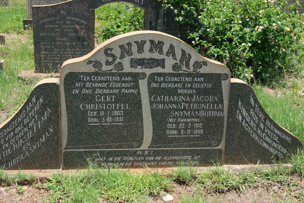 SNYMAN Gert Christoffel 1903-1951 &amp; Catharina Jacoba Johanna Petronella formerly BOTHMA nee SWANEPOEL 1912-1999