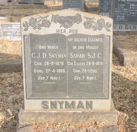 SNYMAN C.J.D. 1876-1965 & Sarah S.J.C. CILLIERS 1874-1955