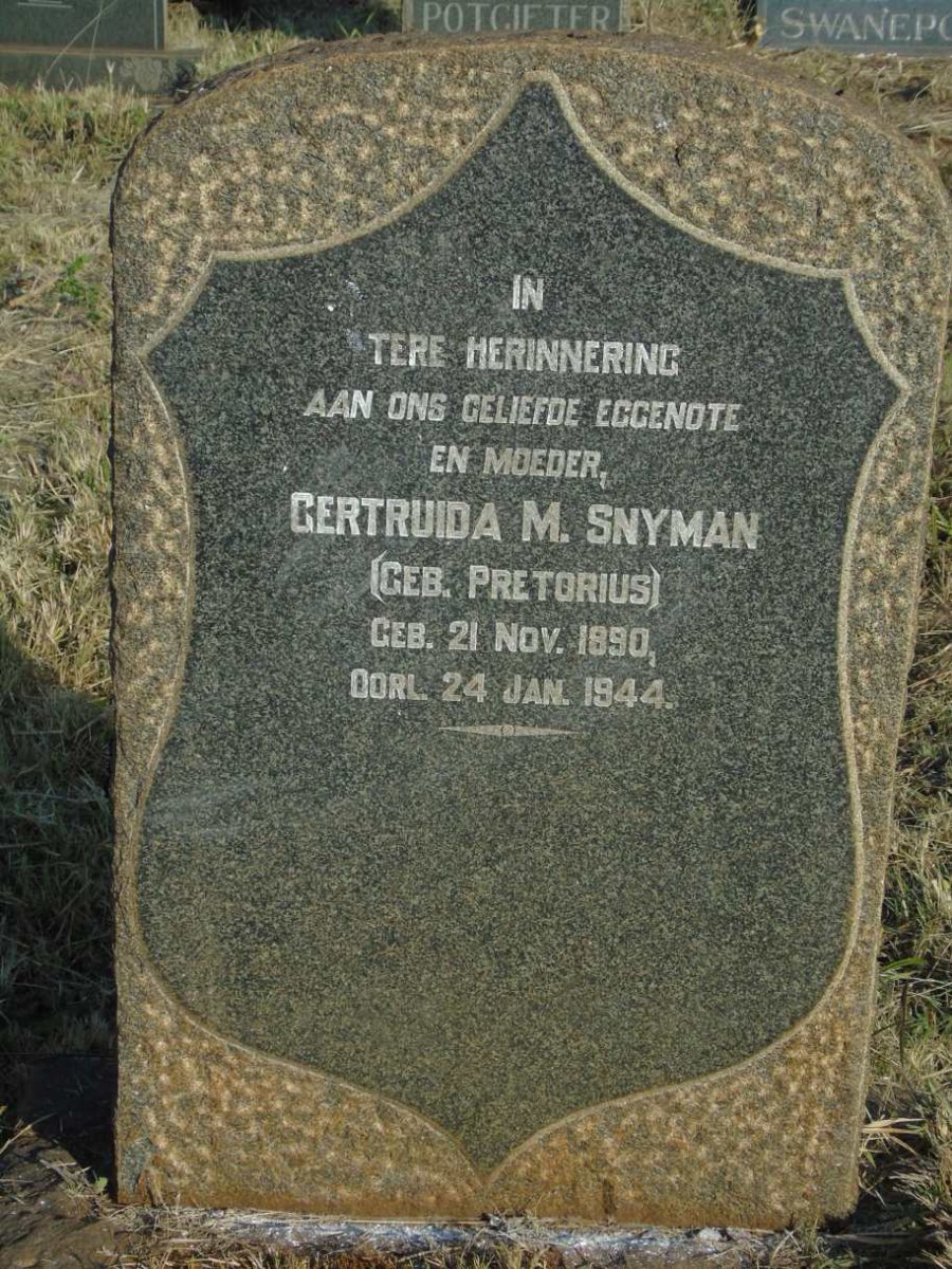 SNYMAN Gertruida M. PRETORIUS 1890-1944