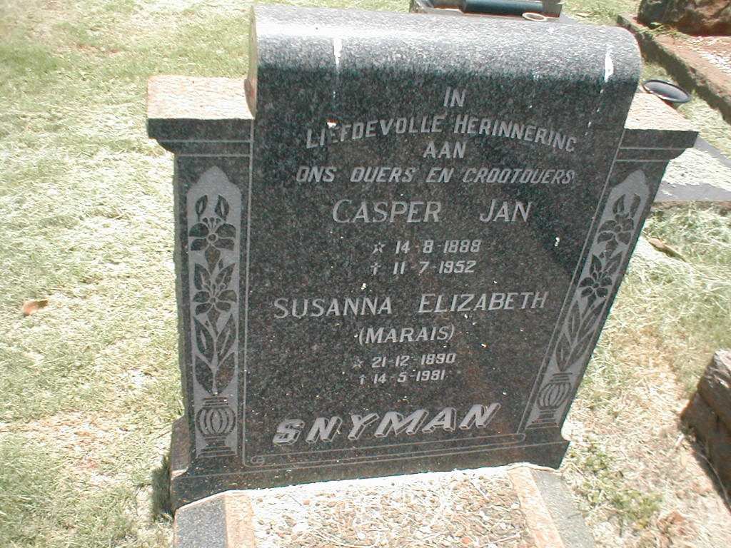 SNYMAN Casper Jan 1888-1952 &amp; Susanna Elizabeth MARAIS 1890-1981