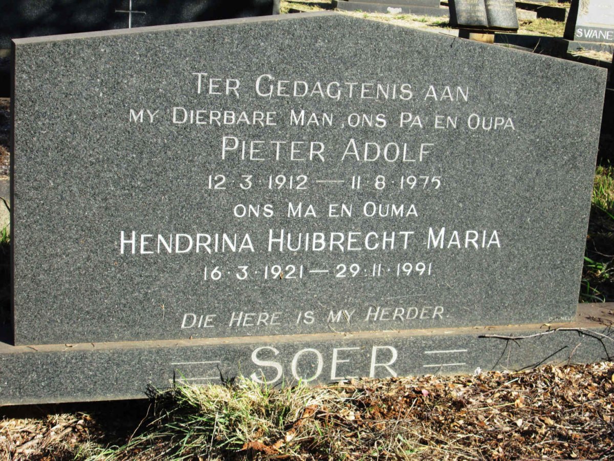 SOER Pieter Adolf 1912-1975 &amp; Hendrina Huibrecht Maria 1921-1991
