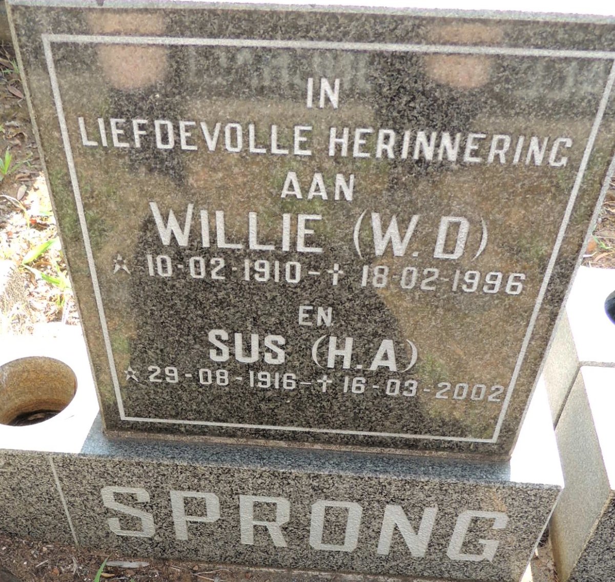 SPRONG W.D. 1910-1996 & H.A. 1916-2002
