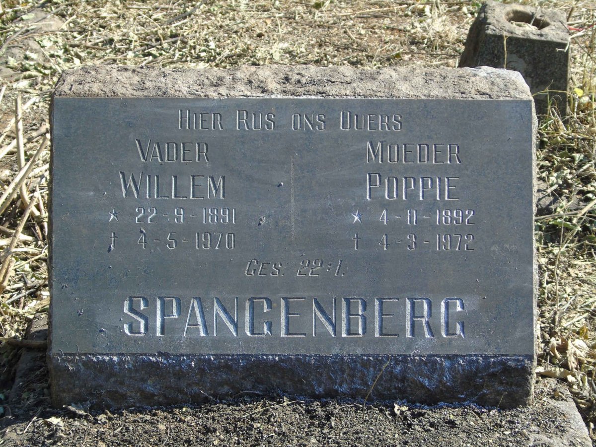 SPANGENBERG Willem 1891-1970 &amp; Poppie 1892-1972