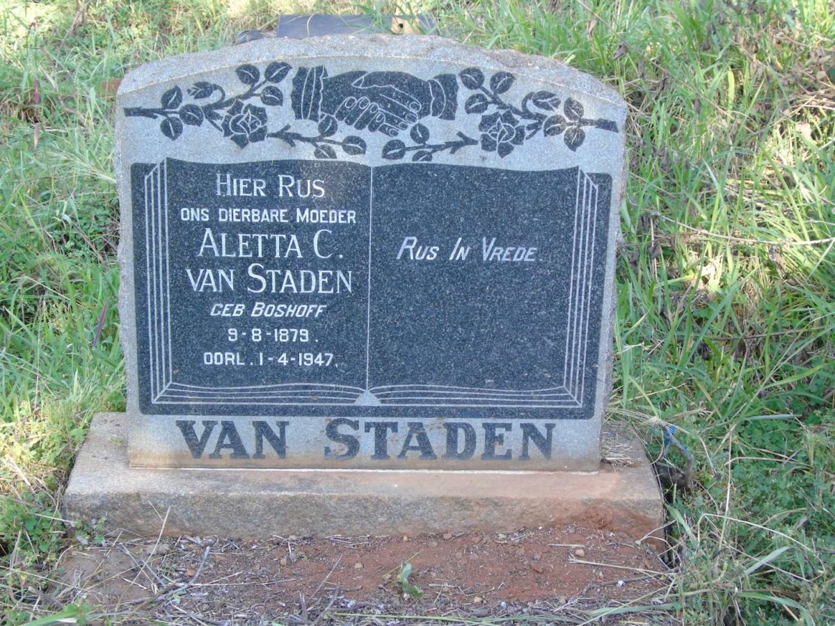 STADEN Aletta C., van nee BOSHOFF 1879-1947