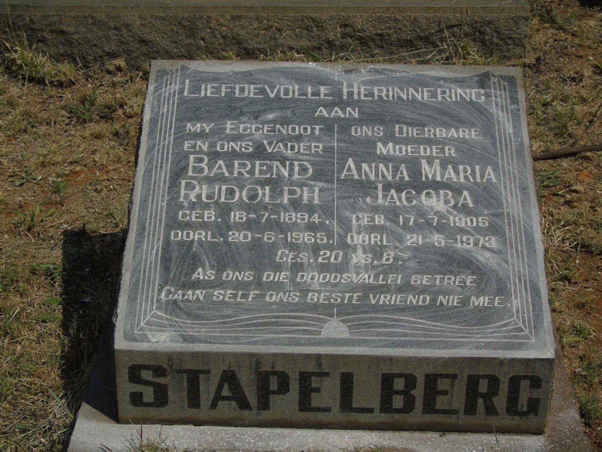 STAPELBERG Barend Rudolph 1894-1965 &amp; Anna Maria Jacoba 1905-1973