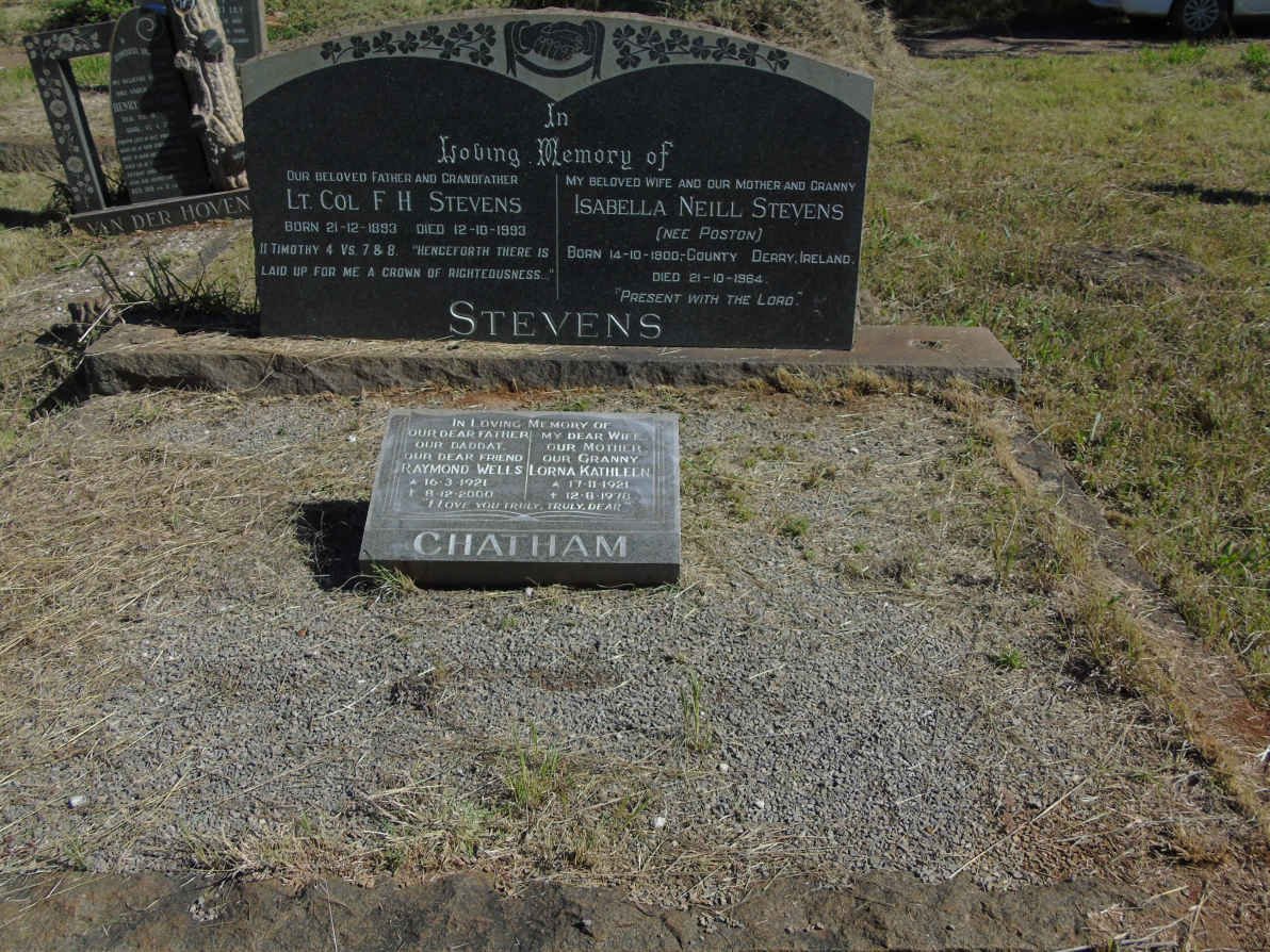 STEVENS F.H. 1893-1993 &amp; Isabella Neill POSTON 1900-1964 :: CHATHAM Raymond Wells 1921-2000 &amp; Lorna Kathleen 1921-1978
