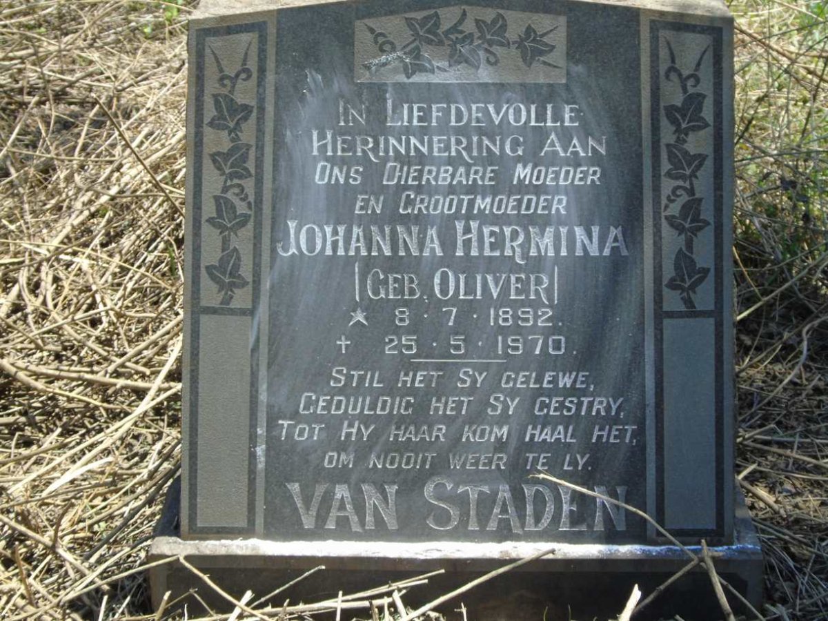 STADEN Johanna Hermina, van nee OLIVIER 1892-1970