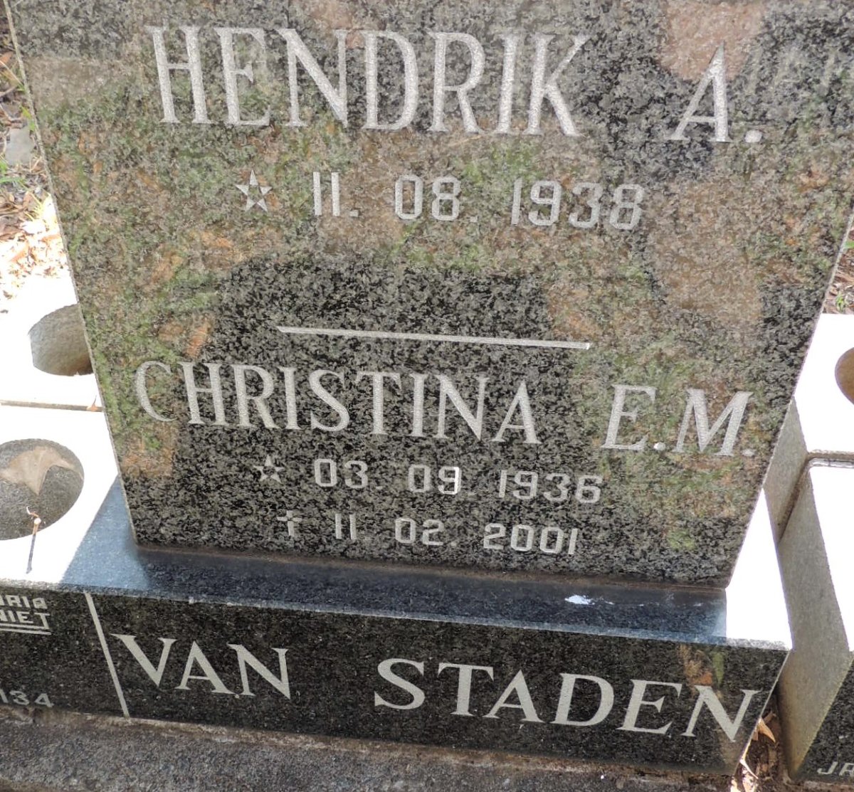 STADEN Hendrik A., van 1938-  & Christina E.M. 1936-2001