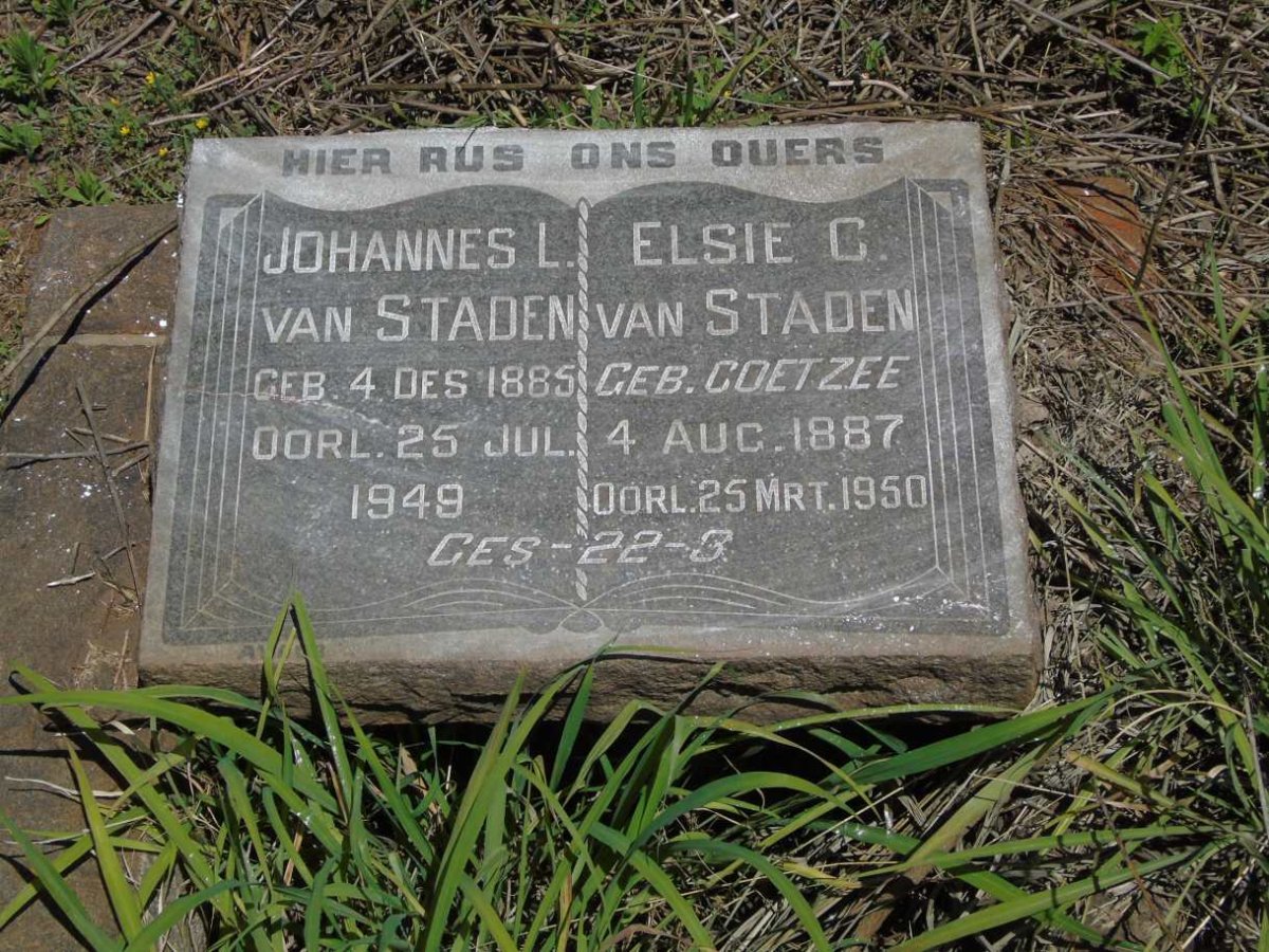 STADEN Johannes L., van 1885-1949 & Elsie C. COETZEE 1887-1950