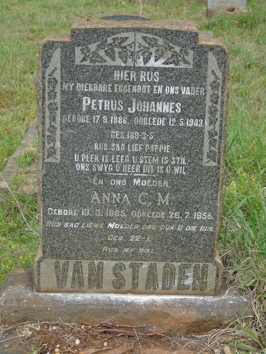 STADEN Petrus Johannes, van 1886-1943 &amp; Anna C.M. 1885-1956