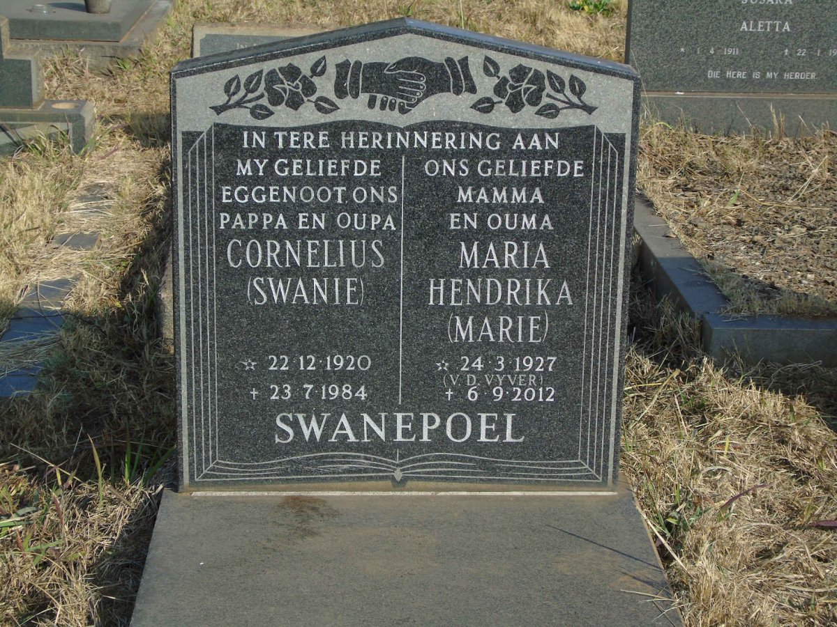 SWANEPOEL Cornelius 1920-1984 &amp; Maria Hendrika V.D. VYVER 1927-2012