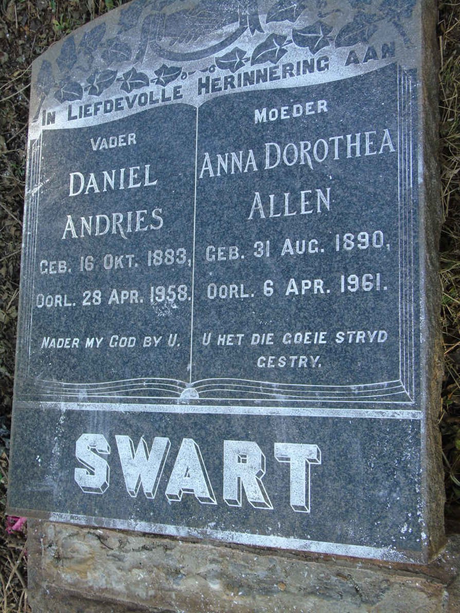 SWART Daniel Andries 1883-1958 & Anna Dorothea Allen 1890-1961