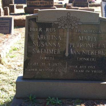 SWEMMER Carolina Susanna nee VREY -1978 :: NIEKERK Maria Petronella, van nee JONKER
