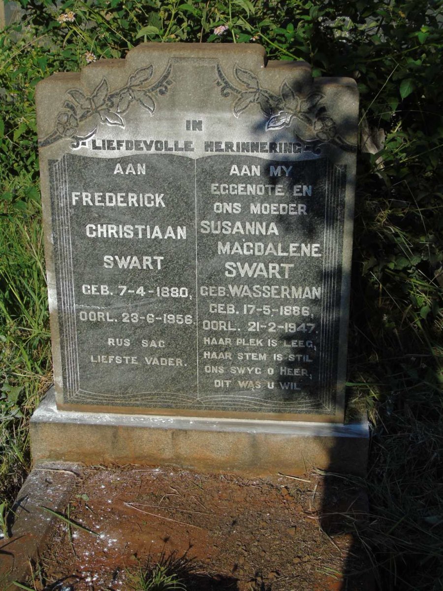 SWART Frederick Christiaan 1880-1956 & Susanna Magdalene WASSERMAN 1886-1947