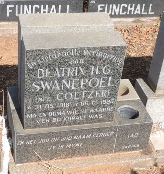 SWANEPOEL Beatrix H.G. nee COETZER 1918-1995