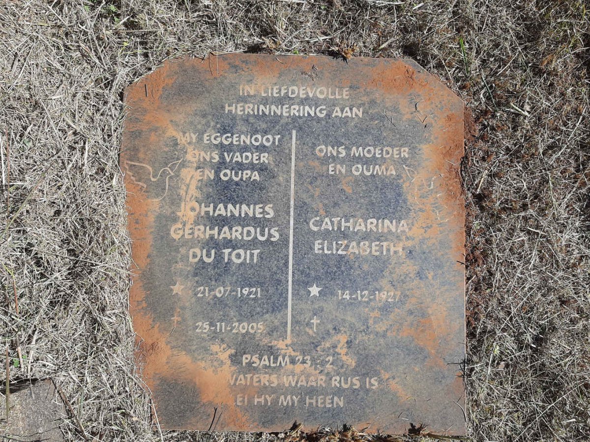 TOIT Johannes Gerhardus, du 1921-2005 &amp; Catharina Elizabeth 1927-
