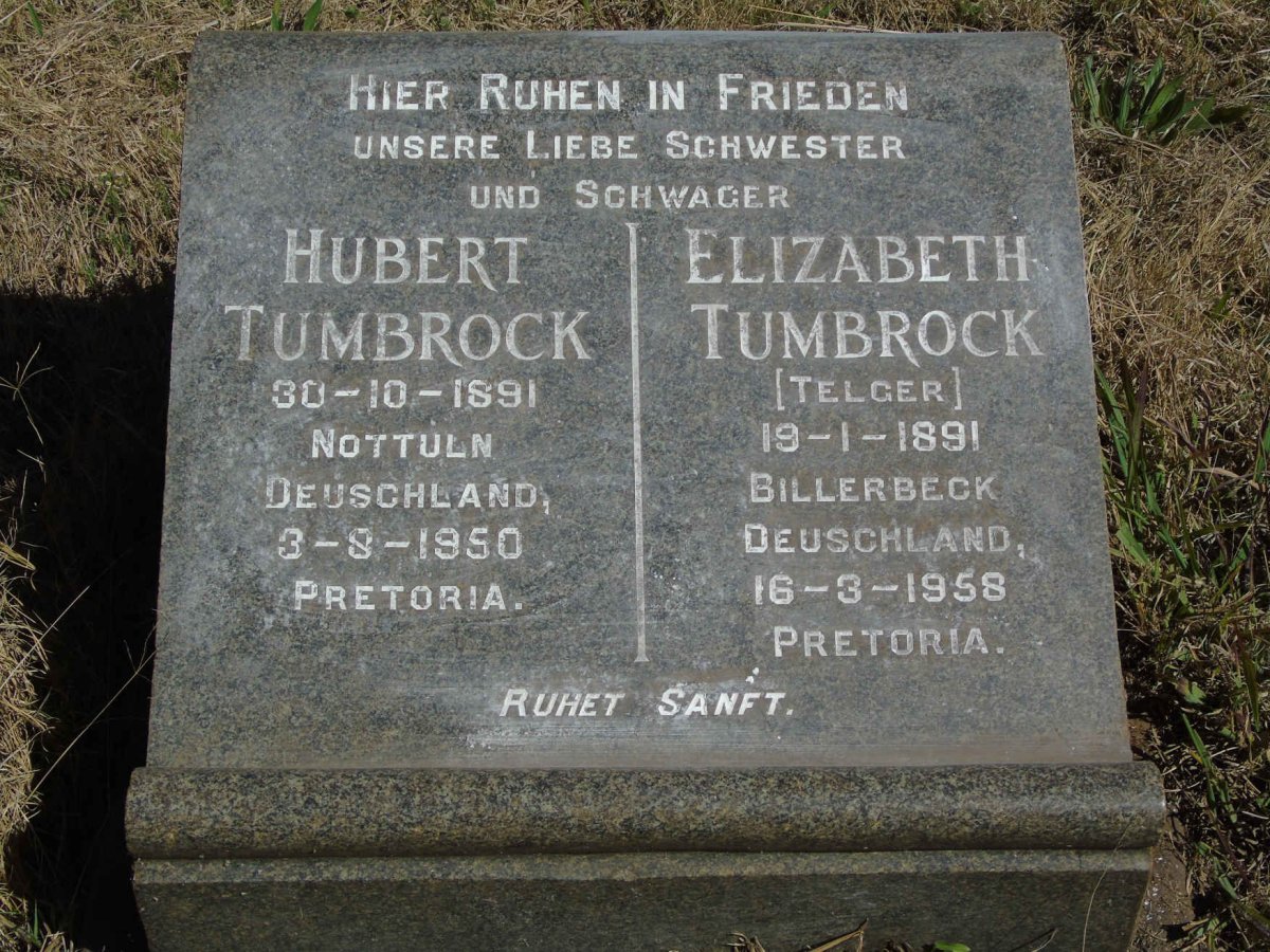 TUMBROCK Hubert 1891-1950 &amp; Elizabeth TELGER 1891-1958