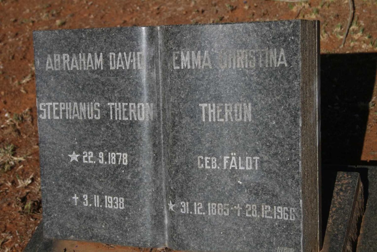 THERON Abraham David Stephanus 1878-1938 & Emma Christina FALDT 1885-1966