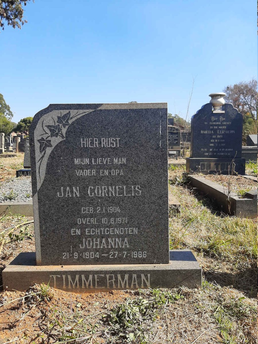 TIMMERMAN Jan Cornelis 1904-1971 &amp; Johanna 1904-1986