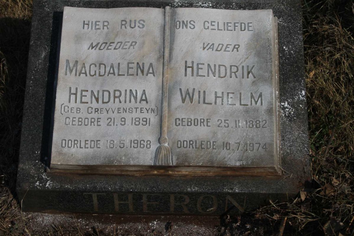THERON Hendrik Wilhelm 1882-1974 &amp; Magdalena Hendrina GREYVENSTEYN 1891-1968