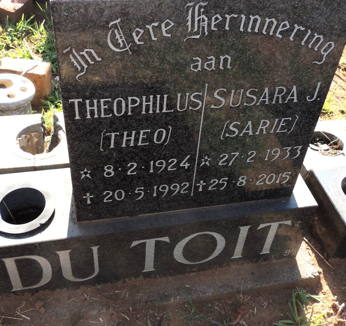 TOIT Theophilus, du 1924-1992 & Susara J. 1933-2015
