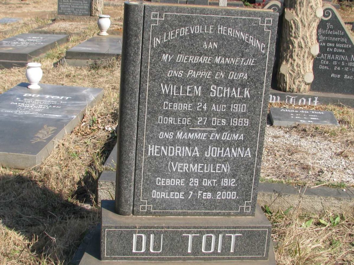 TOIT Willem Schalk, du 1910-1969 &amp; Hendrina Johanna VERMEULEN 1912-2000