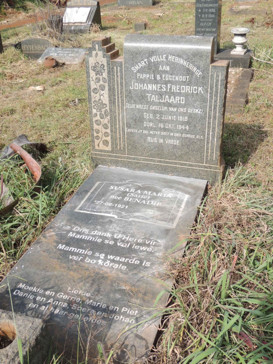 TALJAARD Johannes Fredrick 1918-1944 &amp; Susara Maria BENADIE 1921-