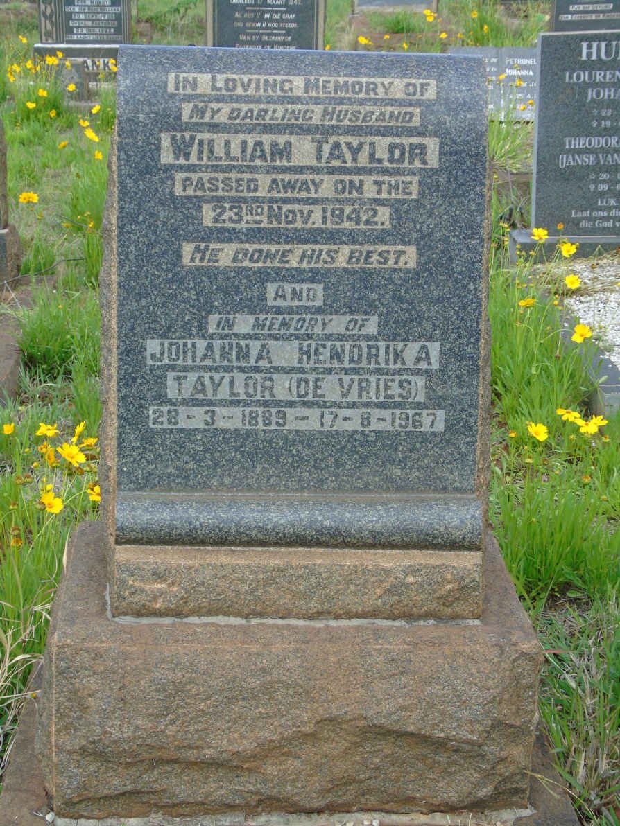 TAYLOR William -1942 &amp; Johanna Hendrika DE VRIES 1889-1967
