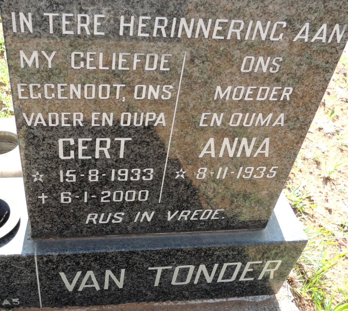 TONDER Gert, van 1933-2000 & Anna 1935- 
