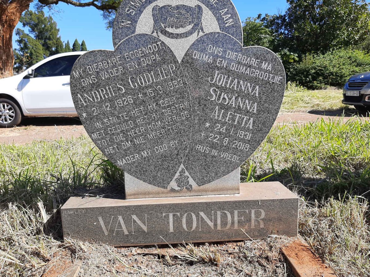 TONDER Andries Godliep, van 1926-1983 &amp; Johanna Susanna Aletta 1931-2018