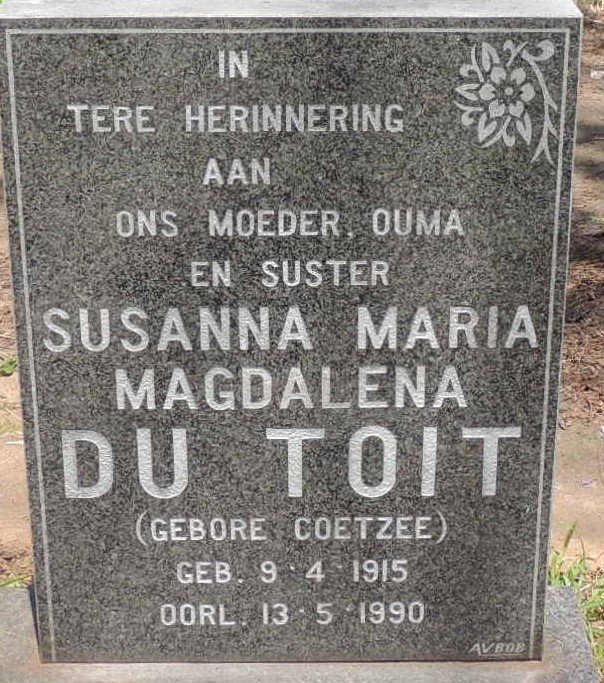 TOIT Susanna Maria Magdalena, du nee COETZEE 1915-1990