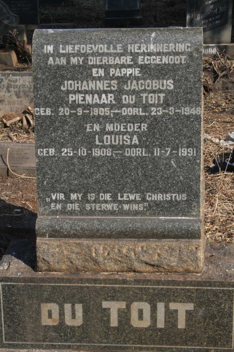 TOIT Johannes Jacobus Pienaar, du 1905-1948 & Louisa 1908-1991