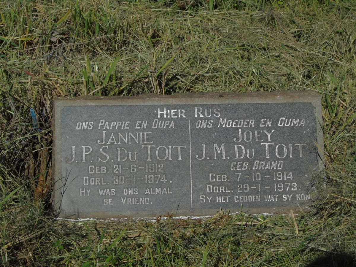 TOIT J.P.S., du 1912-1974 & J.M. BRAND 1914-1973