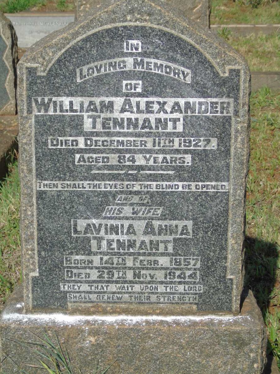 TENNANT William Alexander -1927 & Lavinia Anna 1857-1944