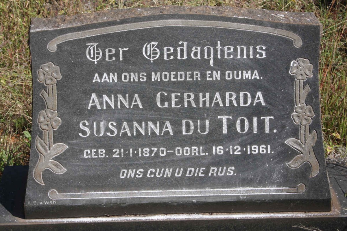 TOIT Anna Gerharda Susanna, du 1870-1961