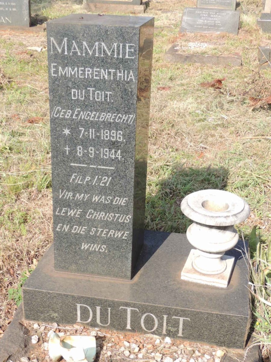 TOIT Emmerenthia, du nee ENGELBRECHT 1896-1944