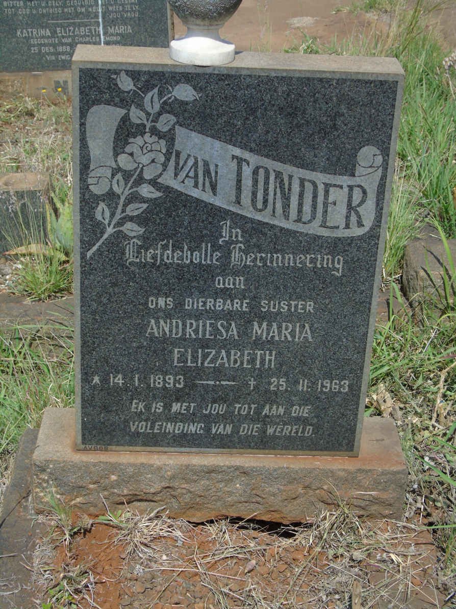 TONDER Andriesa Maria Elizabeth, van 1893-1963