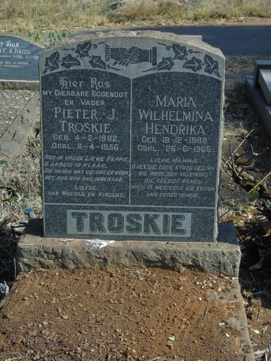 TROSKIE Pieter J. 1882-1956 & Maria Wilhelmina Hendrika 1888-1965