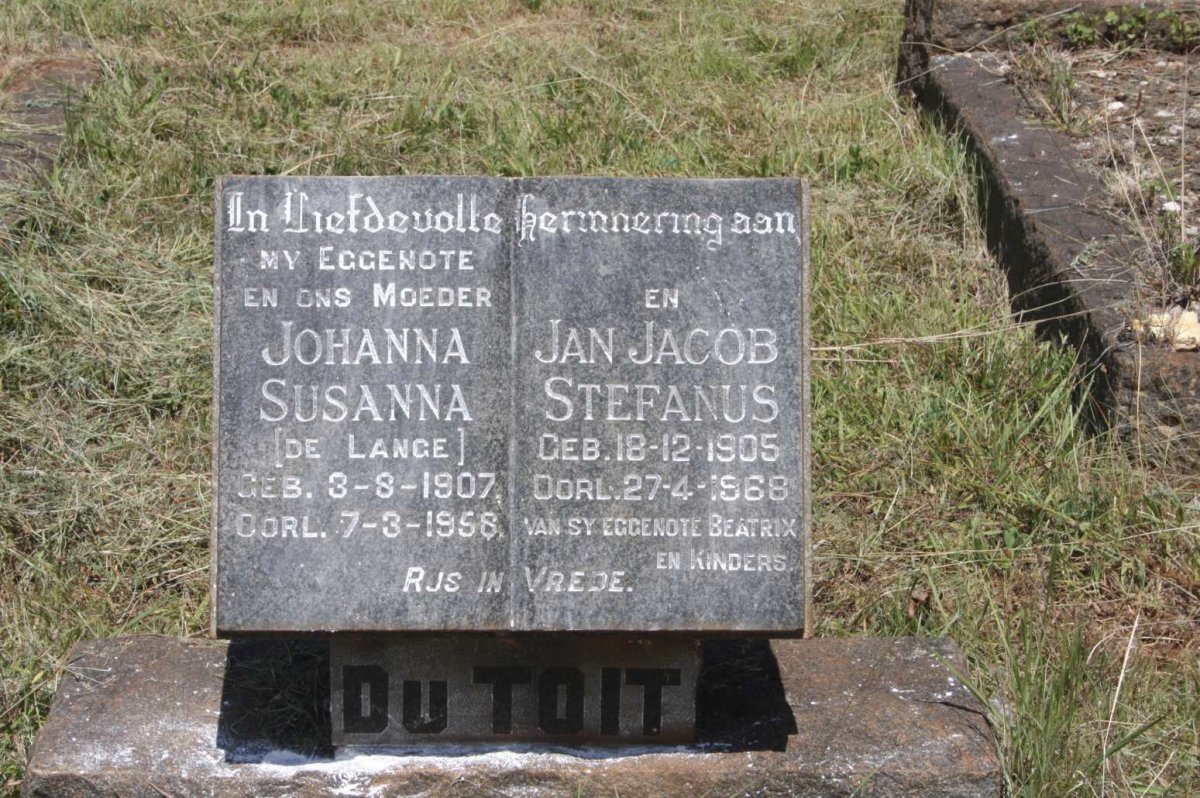 TOIT Jan Jacob Stefanus, du 1905-1968 &amp; Johanna Susanna DE LANGE 1907-1958
