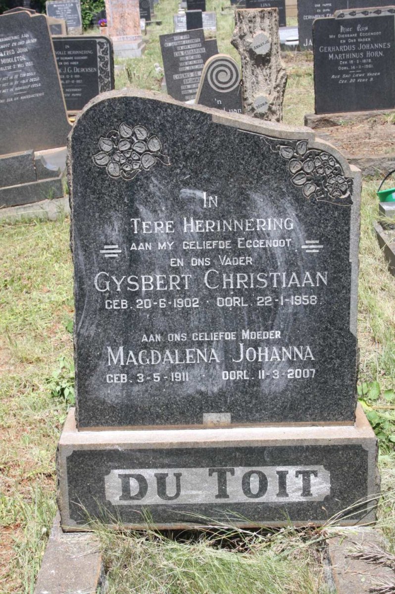 TOIT Gysbert Christiaan, du 1902-1958 &amp; Magdalena Johanna 1911-2007