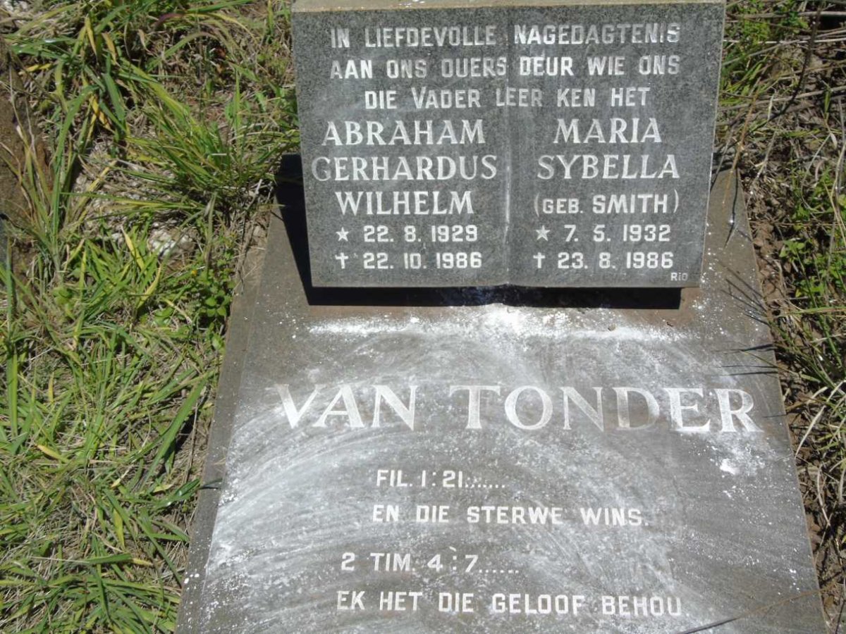 TONDER Abraham Gerhardus Wilhelm, van 1929-1986 & Maria Sybella SMITH 1932-1986