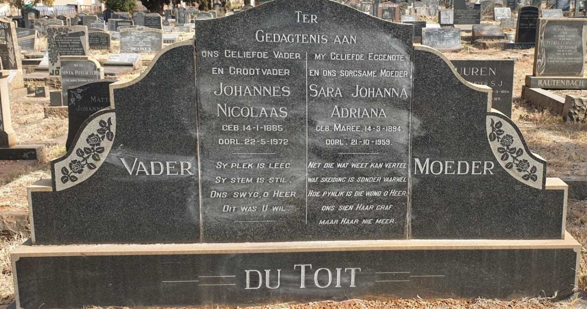 TOIT Johannes Nicolaas, du 1885-1972 & Sara Johanna Adriana MAREE 1894-1959